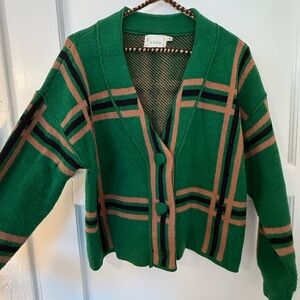 Lush Green and Brown Cardigan Sweater V-Neck Knit